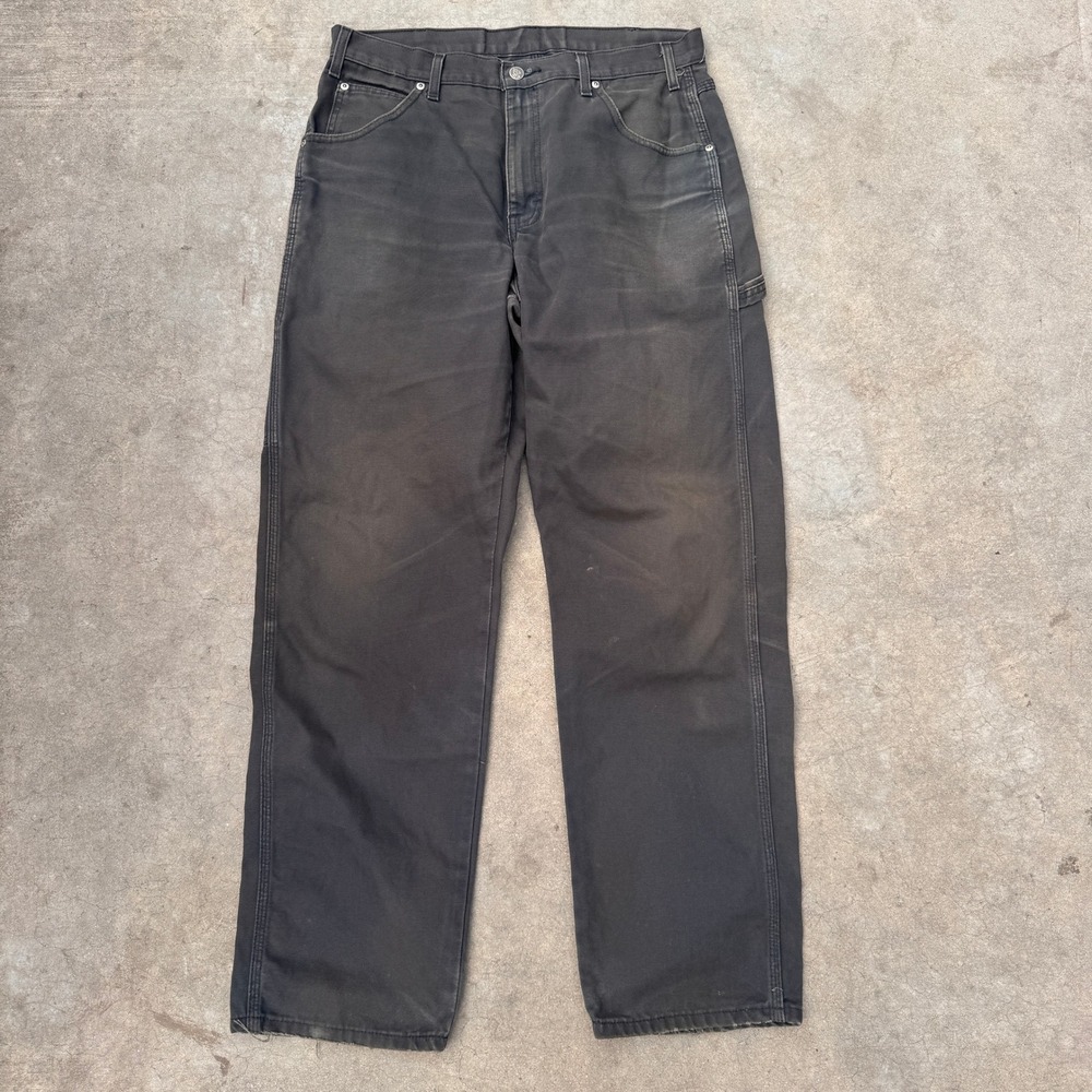 Dickies Mens Faded Black Duck Canvas Carpenter Pants Workwear 34x32 Utility